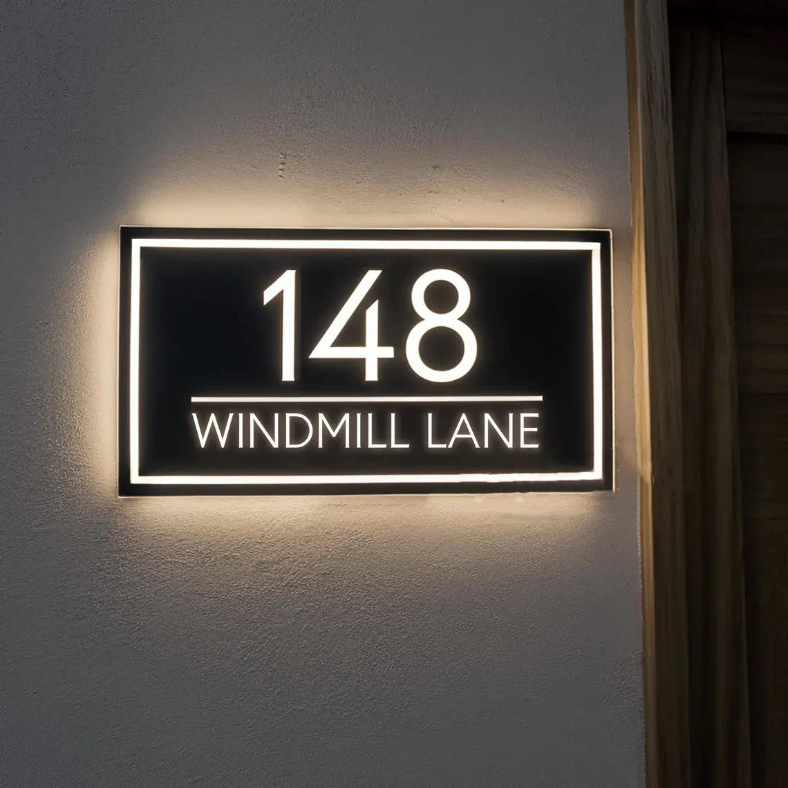 Modern Custom Stainless Steel LED House Number & Street Name Sign - Outdoor Waterproof