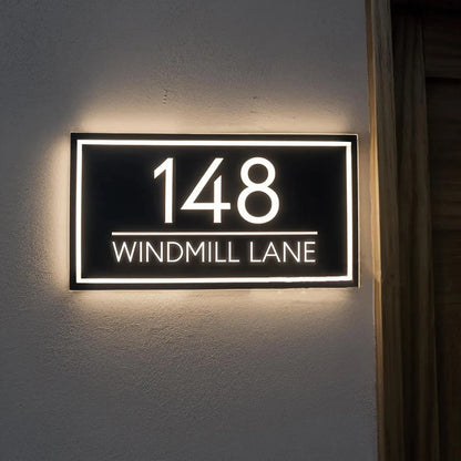 Modern Custom Stainless Steel LED House Number & Street Name Sign - Outdoor Waterproof