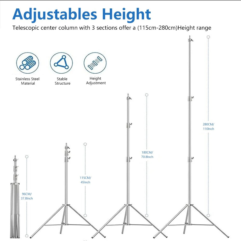 TripodTech - 110 Inches Heavy-Duty Aluminum Alloy Tripod Stand for Camera & Ring Light