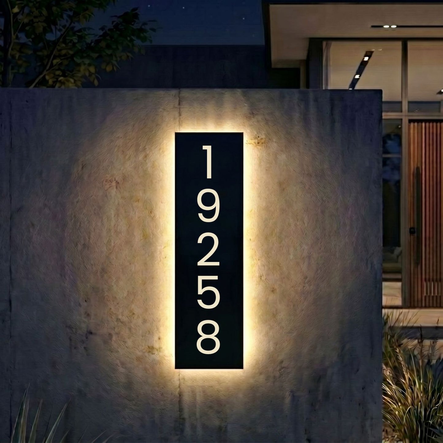 Personalized Modern LED Backlit House Number Signs - Stainless Steel, Waterproof