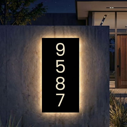 Personalized Modern LED Backlit House Number Signs - Stainless Steel, Waterproof