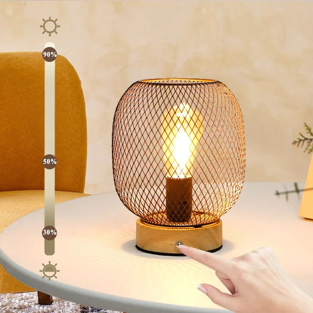 Vintage Style Metal Cage Table Lamp With LED Bulb, Portable Wireless, Dimmable Touch Bedside, Rechargeable
