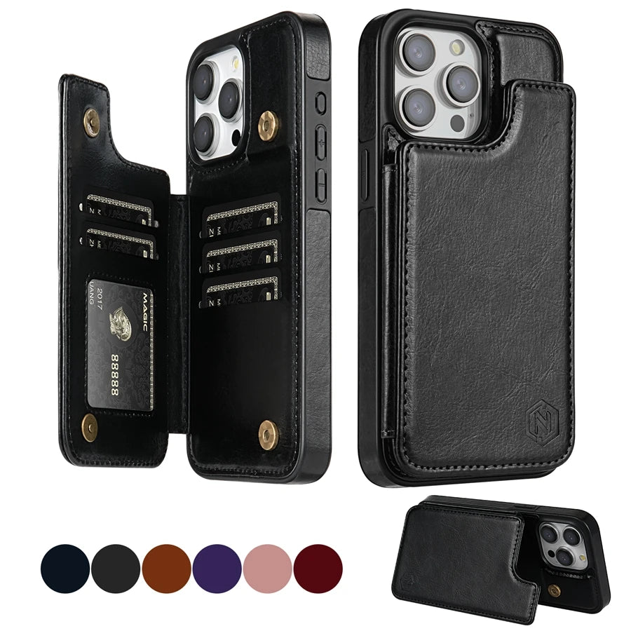 RFID Blocking Card Holder Leather Case For iPhone