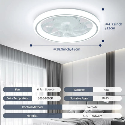 AeroBreeze - 48cm Silent Ceiling Fan Light with Remote & Dimming