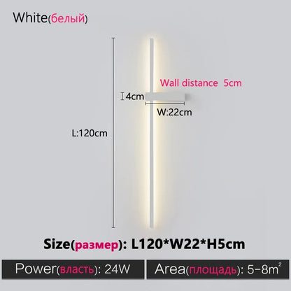 Black Long Strip Wall Lamp - Modern Minimalist LED Wall Light for Bedroom Bedside Decor