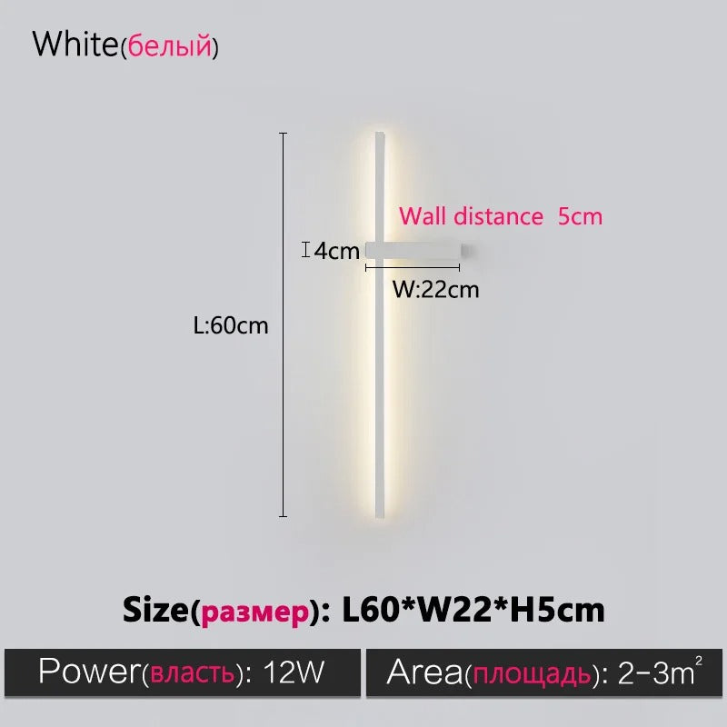 Black Long Strip Wall Lamp - Modern Minimalist LED Wall Light for Bedroom Bedside Decor