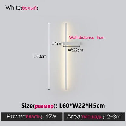 Black Long Strip Wall Lamp - Modern Minimalist LED Wall Light for Bedroom Bedside Decor