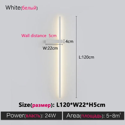 Black Long Strip Wall Lamp - Modern Minimalist LED Wall Light for Bedroom Bedside Decor