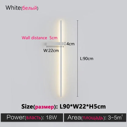 Black Long Strip Wall Lamp - Modern Minimalist LED Wall Light for Bedroom Bedside Decor
