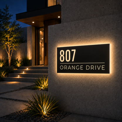 Personalisiertes Beleuchtete Hausnummernschild – Minimalistischer Edelstahl, wasserfest
