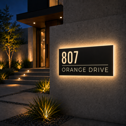 Custom LED Backlit House Number Sign with Street Name | Modern Personalized Address Plaque