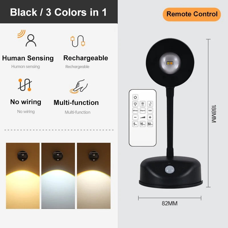 USB Rechargeable Wireless Wall Light - Rotatable Dimmable LED Spotlight with Motion Sensor for Lighting Paintings, Pictures