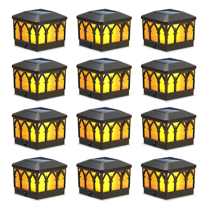 4x4 Solar Flame Post Cap Lights - Waterproof Outdoor Flickering LED Fence Deck Lamp