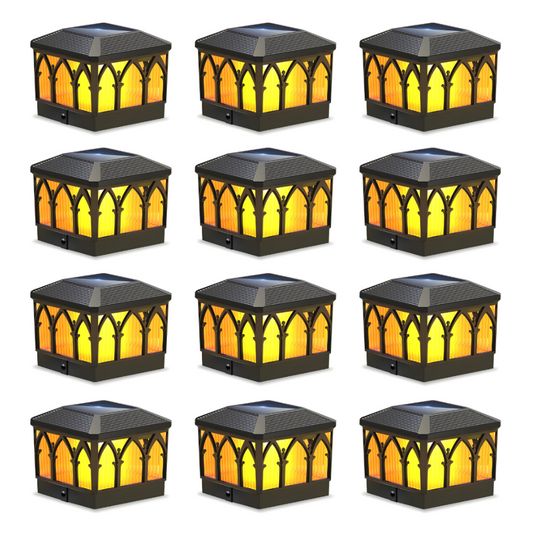 4x4 Solar Flame Post Cap Lights - Waterproof Outdoor Flickering LED Fence Deck Lamp