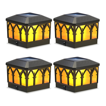4x4 Solar Flame Post Cap Lights - Waterproof Outdoor Flickering LED Fence Deck Lamp