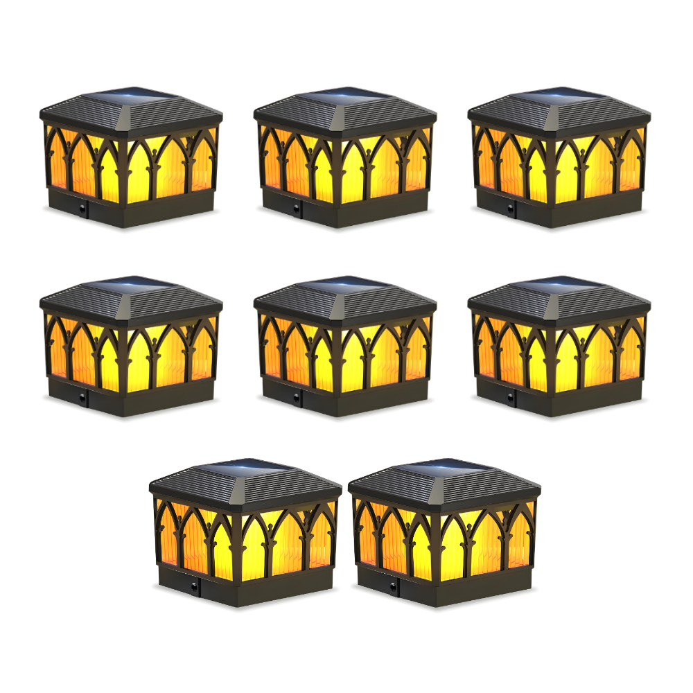 4x4 Solar Flame Post Cap Lights - Waterproof Outdoor Flickering LED Fence Deck Lamp