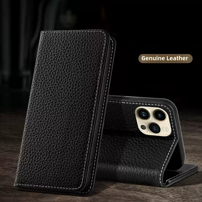 Flip Genuine Pebbled Leather iPhone Case