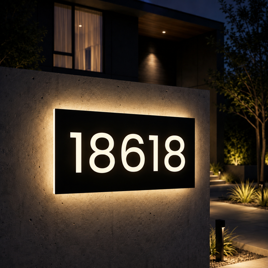Personalized LED Backlit House Number Sign | Custom Illuminated Address Plaque