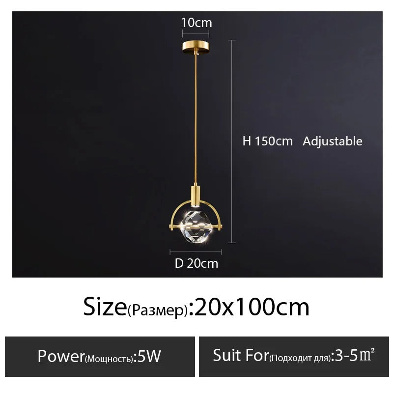LumiGlow LED Crystal Hanging Lamp - Modern Bedside & Cafe Light