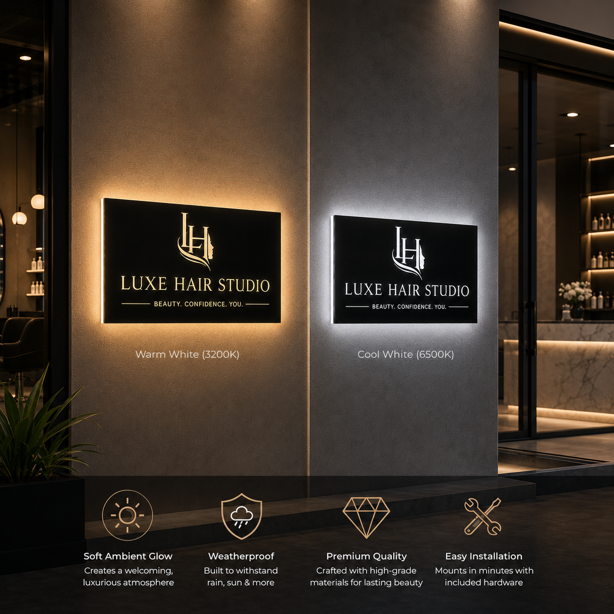 Custom LED Backlit Salon Logo Sign – Personalized Lighted Business Sign