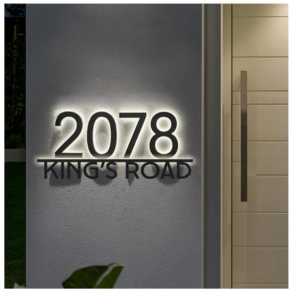 Stainless Steel LED Custom House Number & Address Sign - Modern Waterproof Neon Backlight for Stylish Outdoor Display